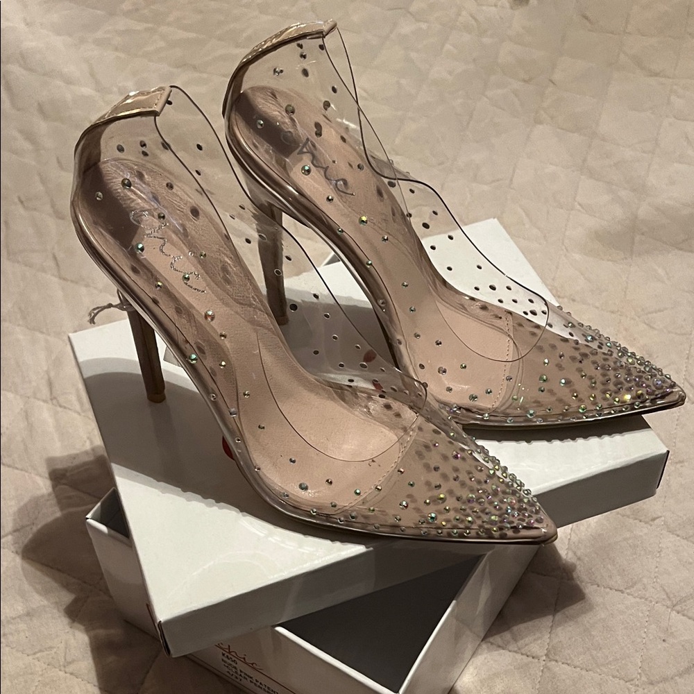 Chic Transparent Heels with Rhinestone Accents